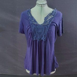 Short Sleeve Navy Blouse (Size Large)